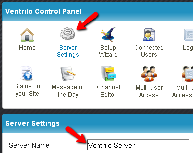 control panel server name
